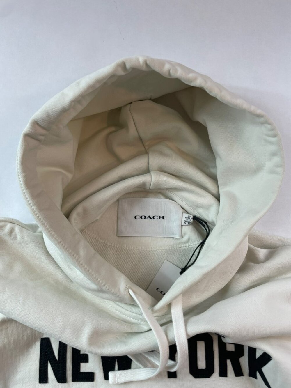 Coach Location Hoodie Cream Logo Embroidery Cotton Unisex Sz XS MSRP$295 DEFECT - Picture 4 of 15